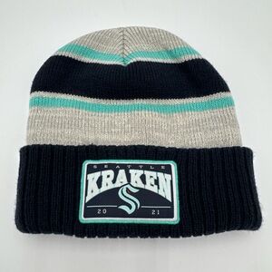 Seattle Kraken Fan Favorite Beanie Hat OSFA 2021 Navy Gray Teal Knit Cuffed